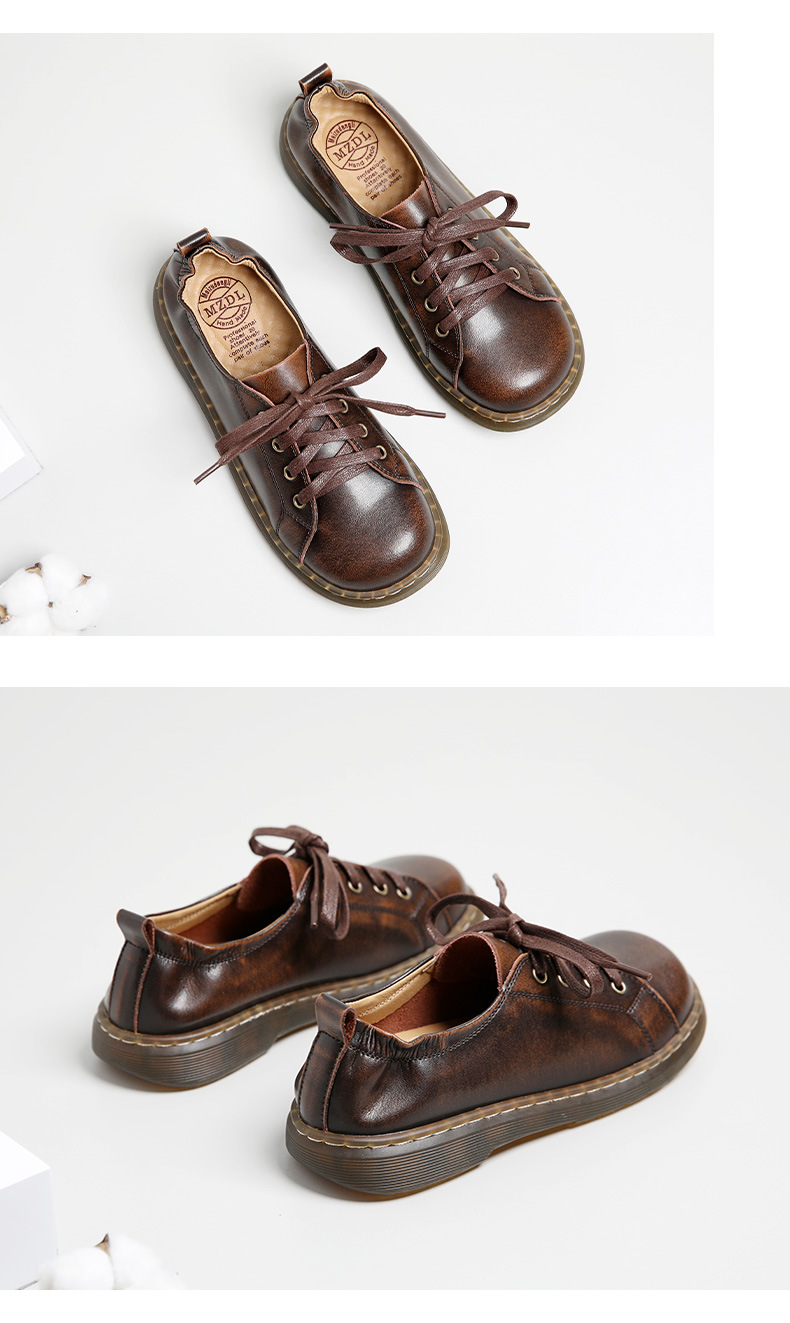 2519 美足动力英伦风小皮鞋文艺平底单鞋方头平底松紧鞋子