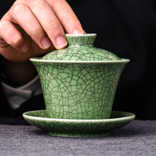 哥窑三才盖碗单个冰裂中式高档功夫茶具家用陶瓷开片可养泡茶碗杯