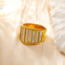 柠檬树饰品 法式ins流行彩贝壳创意线条戒指女 钛钢镀18k金食指戒