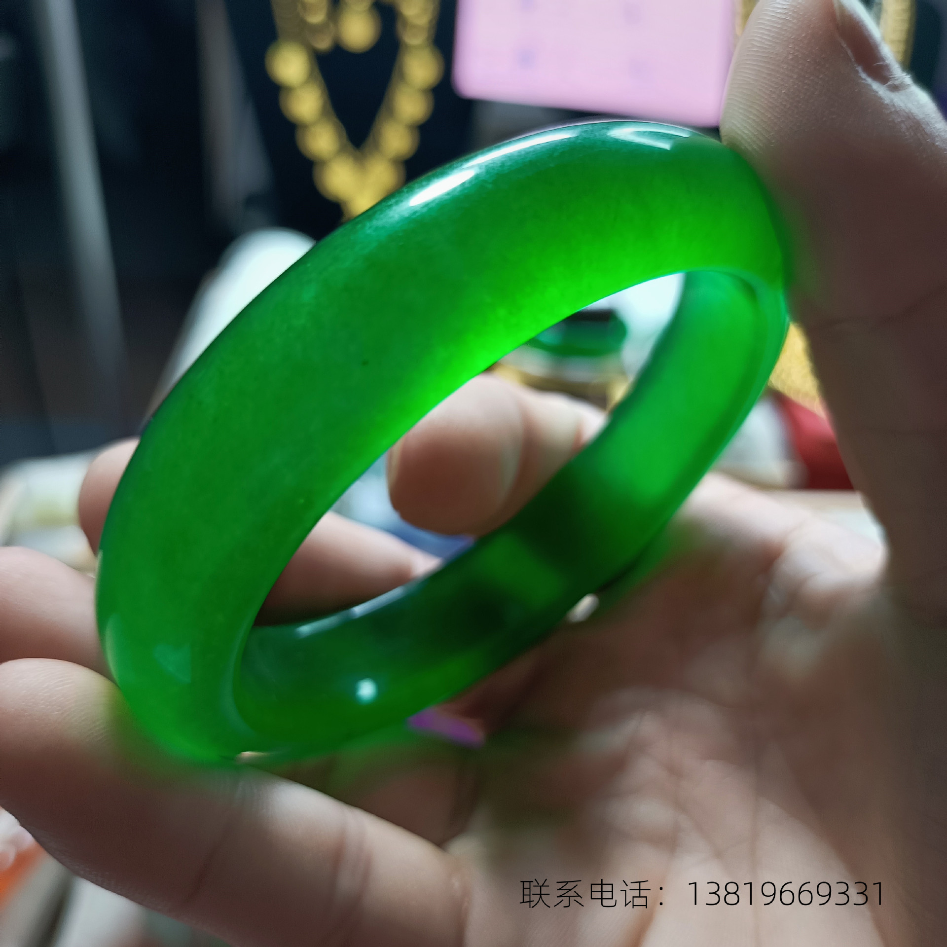 天然正品a货帝王绿手镯女款 翡翠玉手镯满绿全绿翡翠镯子带证书