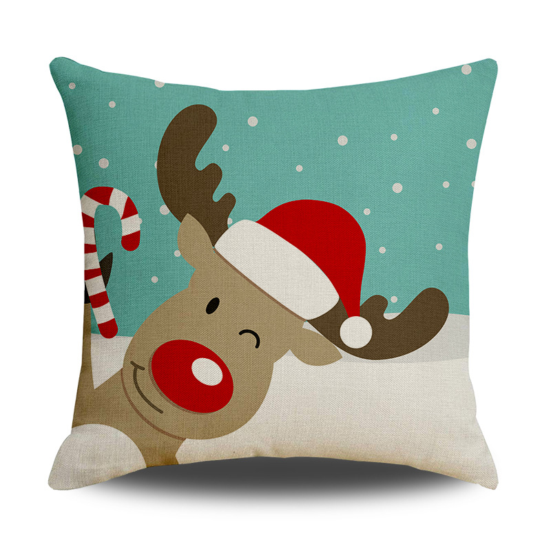 Cross-Border Santa Claus Elk Sofa Linen Pillow Cover Home Decorative Gift Holiday Pillow Cushion Cover Wholesale