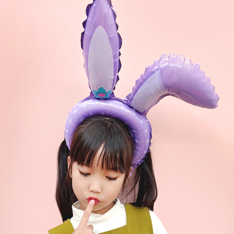 Mid-Autumn Festival National Day Children Push Balloon Drainage Birthday Long Headband Crooked Ear Rabbit Peking Opera Party Hat Headband Hair Accessories