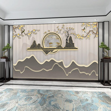 新中式山水花鸟墙纸轻奢大气客厅电视背景墙壁纸酒店茶室装饰墙布