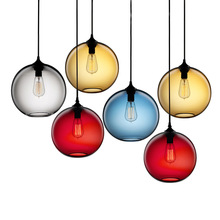 彩色玻璃球形吊灯美式复古创意个性客厅咖啡餐厅吧台装饰圆球灯具