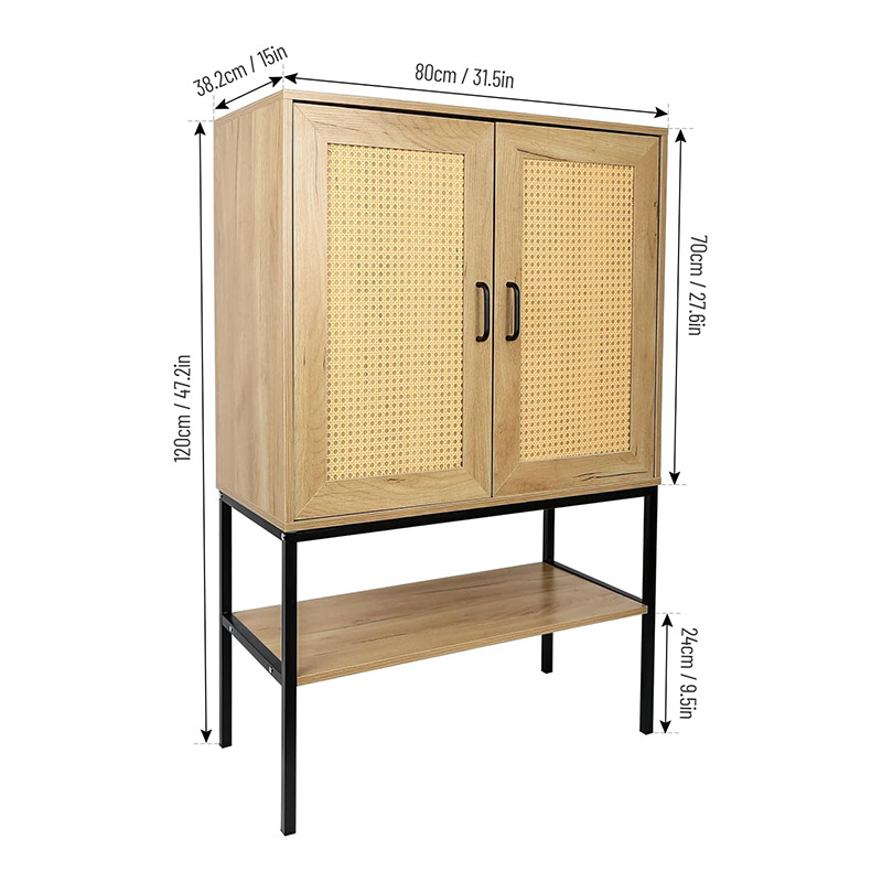 跨境亚马逊藤编餐边柜高餐具柜带货架收纳储物柜藤制2门板式家具
