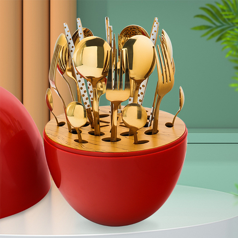 Mood Egg Stainless Steel Western Tableware Storage Set Affordable Luxury Style Knife, Fork and Spoon 24-Piece Set Party Gift Box Wholesale