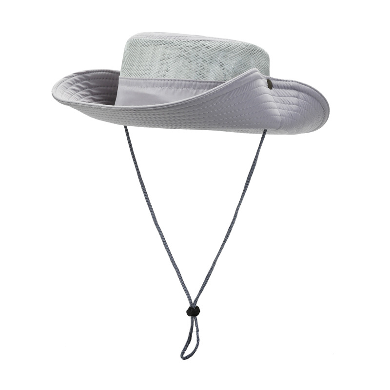 Summer Outdoor Sun Hat Men's Big Brim Fisherman Hat Solid Color Breathable Voile Hat Sun Protection Alpine Cap