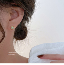 欧美时尚跨境简约玛瑙绿玉质耳钉女士小众高级耳环耳饰