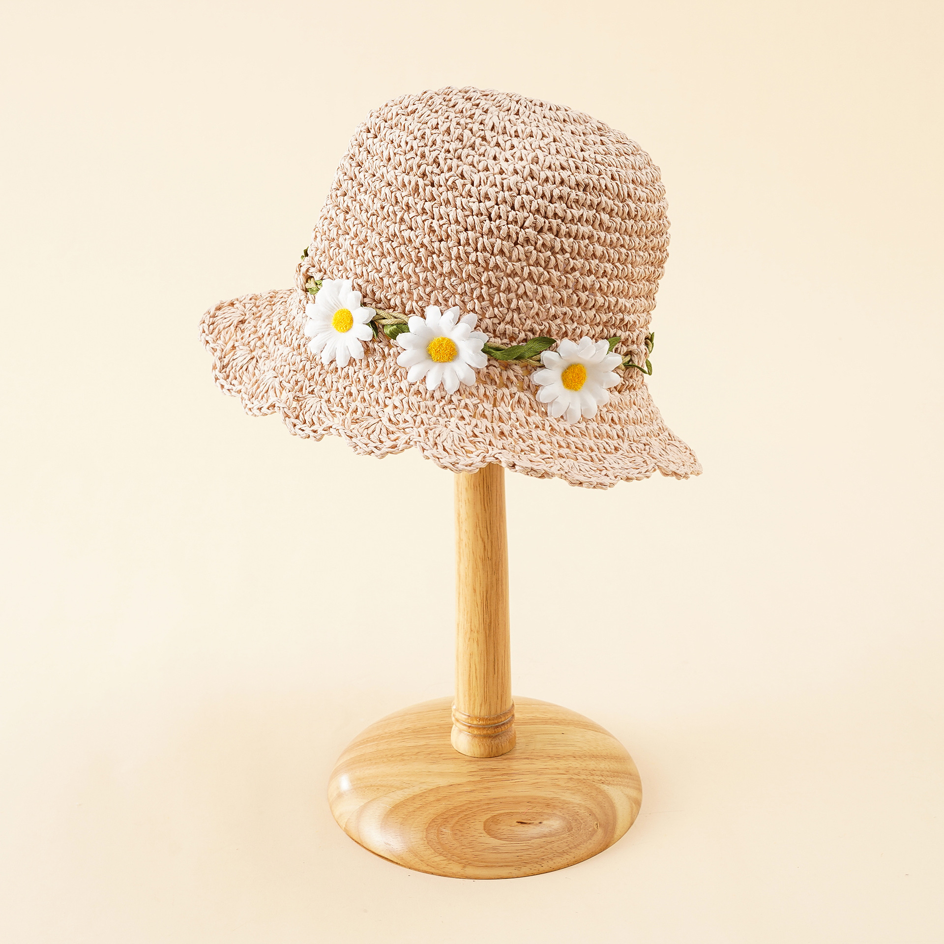 儿童草帽编织凉帽太阳帽女童帽子春夏季花环防晒遮阳帽