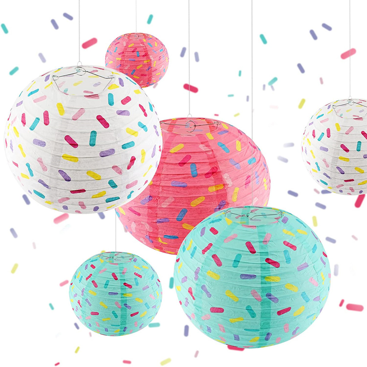 冰淇淋灯笼儿童生日派对布置装饰可折叠纸彩色圆形手工灯笼挂饰