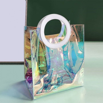 镭射包pvc炫彩手提袋ins网红透明幻彩果冻手提袋免费厂家直销批发