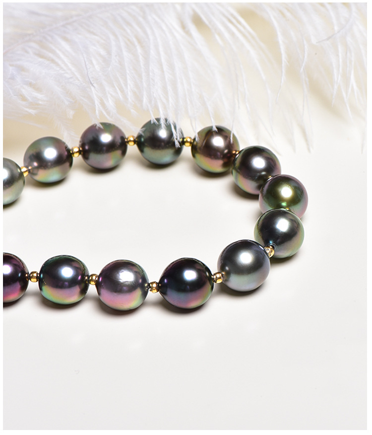 18k金大溪地黑珍珠手链原色强光珍珠串链8-9mm广西北海一件批发