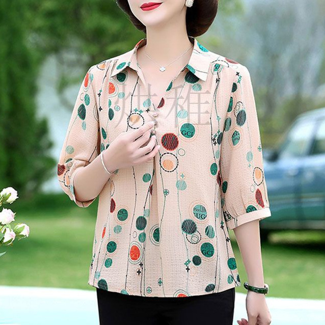 x醯6中年妈妈夏装春夏款雪纺衬衫上衣薄款中年女装洋气减龄小衫中