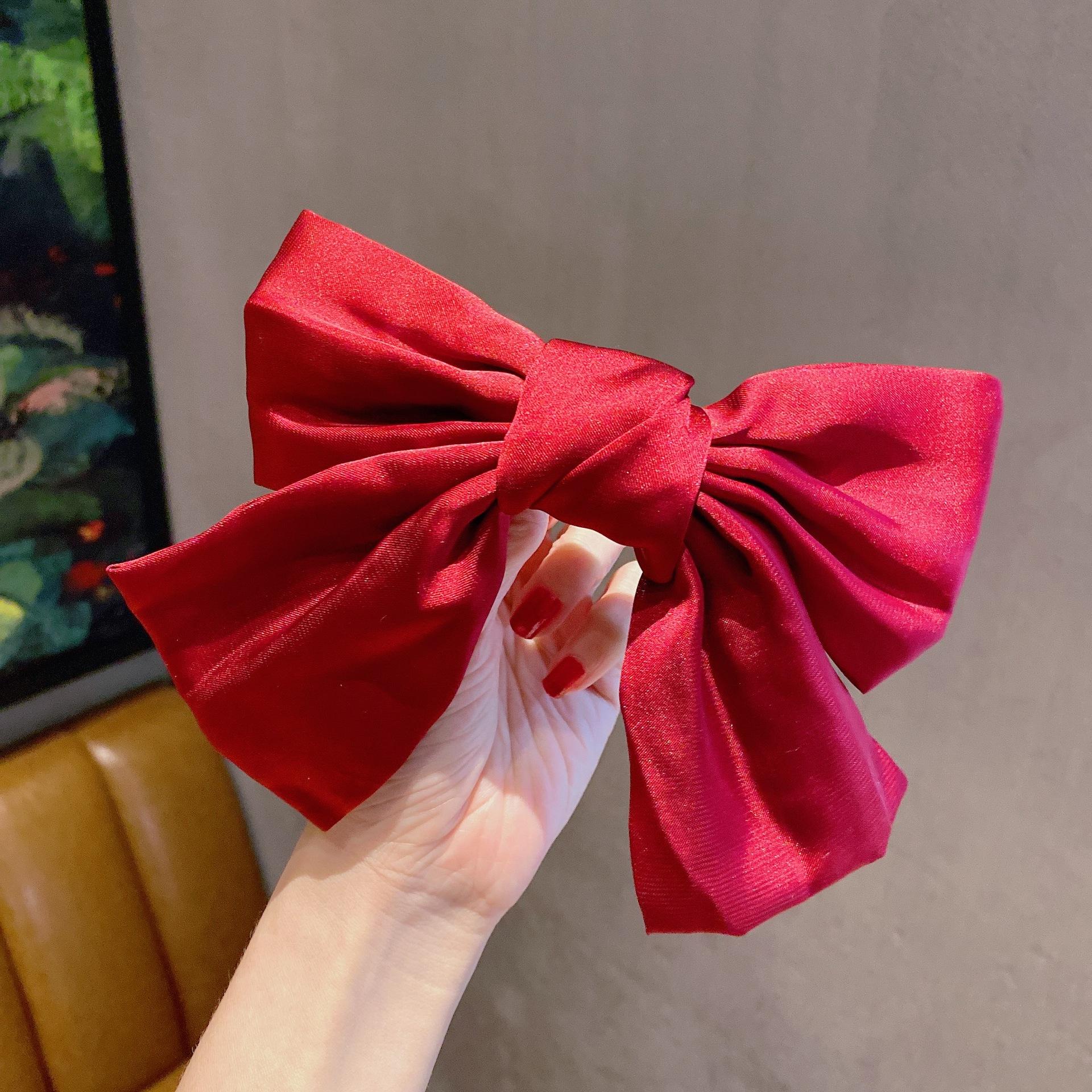 地摊饰品红色蝴蝶结发夹女后脑勺弹簧夹发饰发绳日系发卡头饰夹子