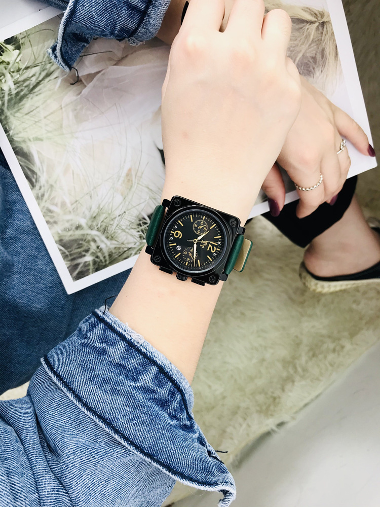 tt手表方形大表盘带日历韩版时尚潮流网红中性情侣表皮带个性女表