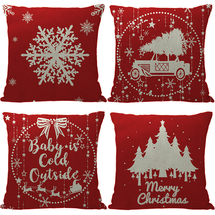 [Clothes] Amazon Hot Red Christmas Snowflake Pillow Cover Christmas Tree Living Room Sofa Cushion Cover