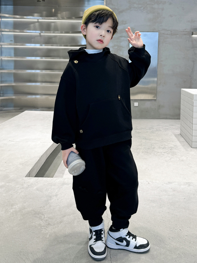 Boys Spring Clothing Sweater Suit 2024 New Western Style Cool Handsome Stylish Children Boys Spring Sports Big Children Two-Piece Suit