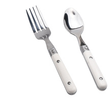 家用简约日韩风儿童刀叉勺便携ins奶白色手柄勺子不锈钢餐具套装