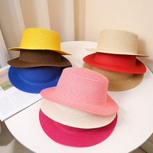 夏季时尚百搭男女士草编帽子平顶时尚防晒可折叠礼帽沙滩旅游草帽