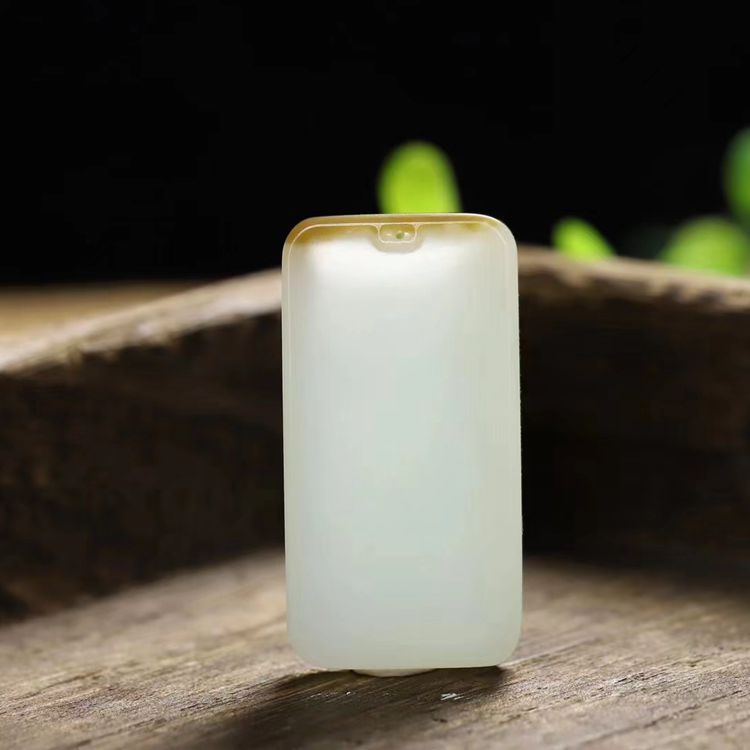 和田玉吊坠老坑俄料一线糖平安牌无事牌玉石挂件鸿运当头俏糖色