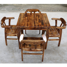 实木小方桌农家用饭店桌椅阳台户外餐桌椅套件组合碳化木方桌