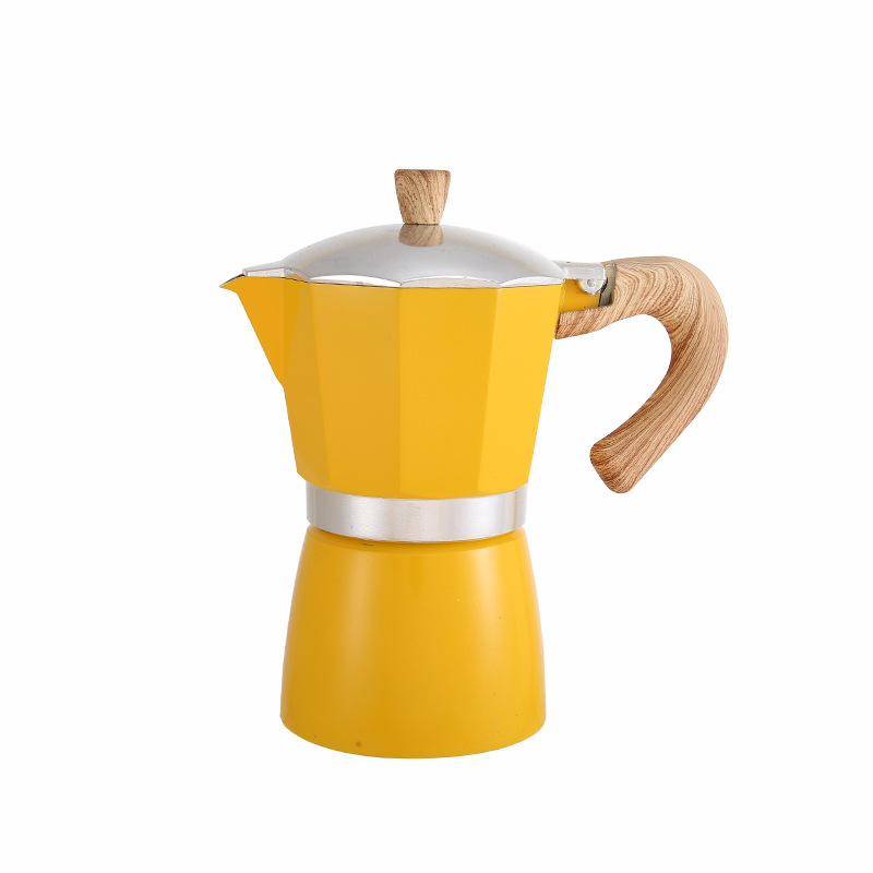 Cross-Border Spot Italian Aluminum Mocha Coffee Pot Thickened European Style Wood Grain Handle Hot Hand Wash Pot Coffee Appliance