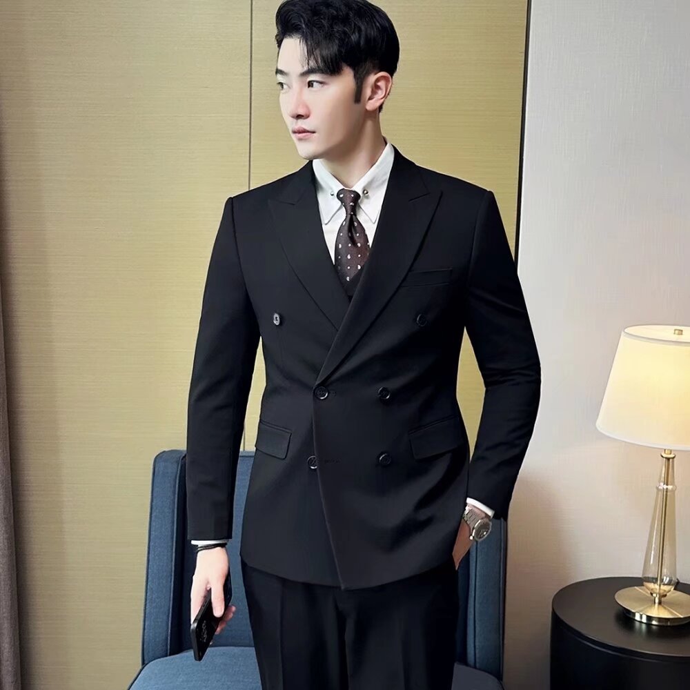 2024春夏潮男新款西装男士外套休闲西服单件上衣外套肩垫开叉朴纸