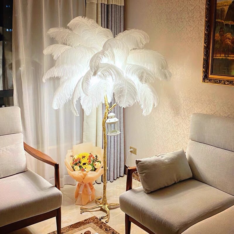 Internet Celebrity American Living Room Floor Lamp Nordic Modern Bedroom Ostrich Feather Lamp Light Luxury Design Sense Vertical Floor Lamp