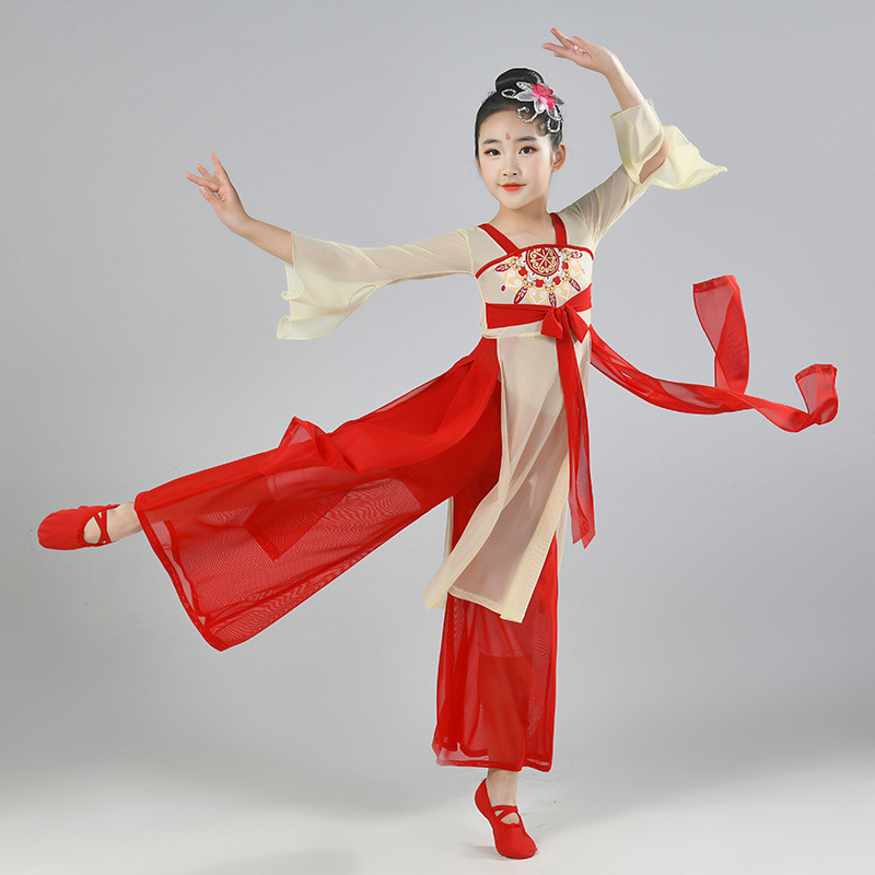 儿童古典舞演出服飘逸纱衣六一表演服装少儿古装汉服舞蹈服女童夏