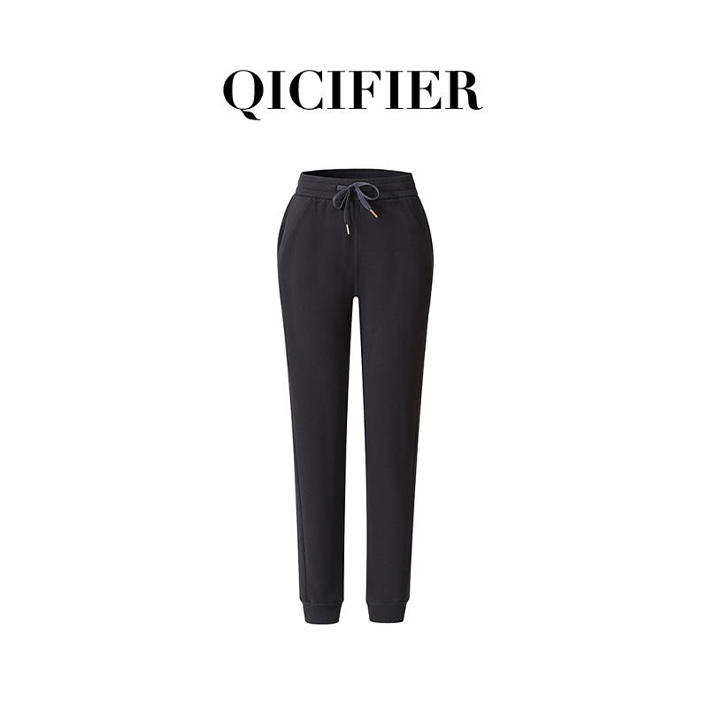 Qcfe Autumn and Winter New Fleece-Lined Casual Loose Track Pants Women's High Waist Ankle-Tied Fitness Sports Yoga Trousers Women