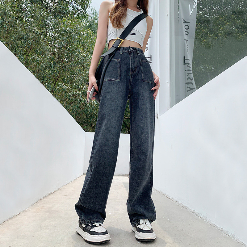 Retro Straight Jeans for Women Spring and Autumn New High Waist White Wide Leg Pants Ins Trendy Loose Figure Flattering Mopping Pants