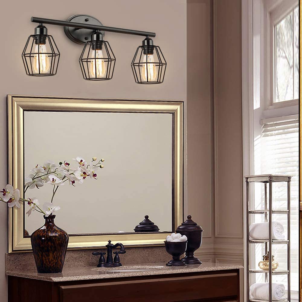 美式民宿复古镜前壁灯铁艺小灯罩三头灯工业风咖啡厅过道玄关壁灯