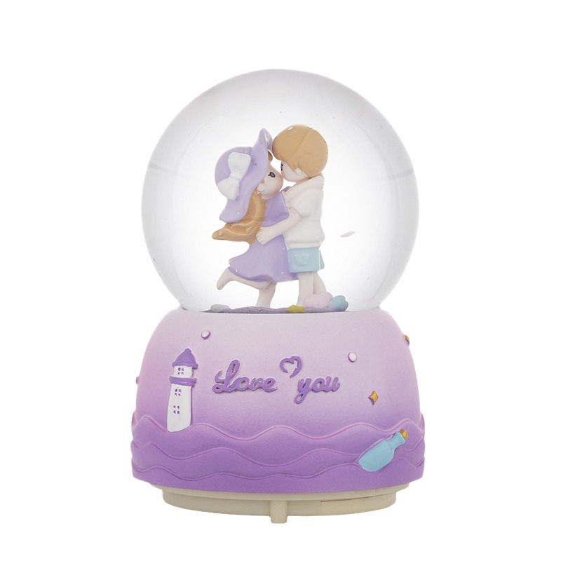 Creative Couple Crystal Ball Send Girl's Birthday Gift Rotating Music Box Valentine's Day Gift Home Desktop Decoration