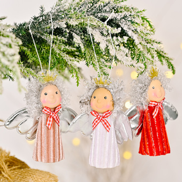 跨境新品圣诞装饰圣诞银色翅膀天使小挂件圣诞树挂件家居场景装饰