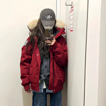 2025新款冬季加厚工装羽绒棉服女小个子韩系情侣大毛领派克服棉袄
