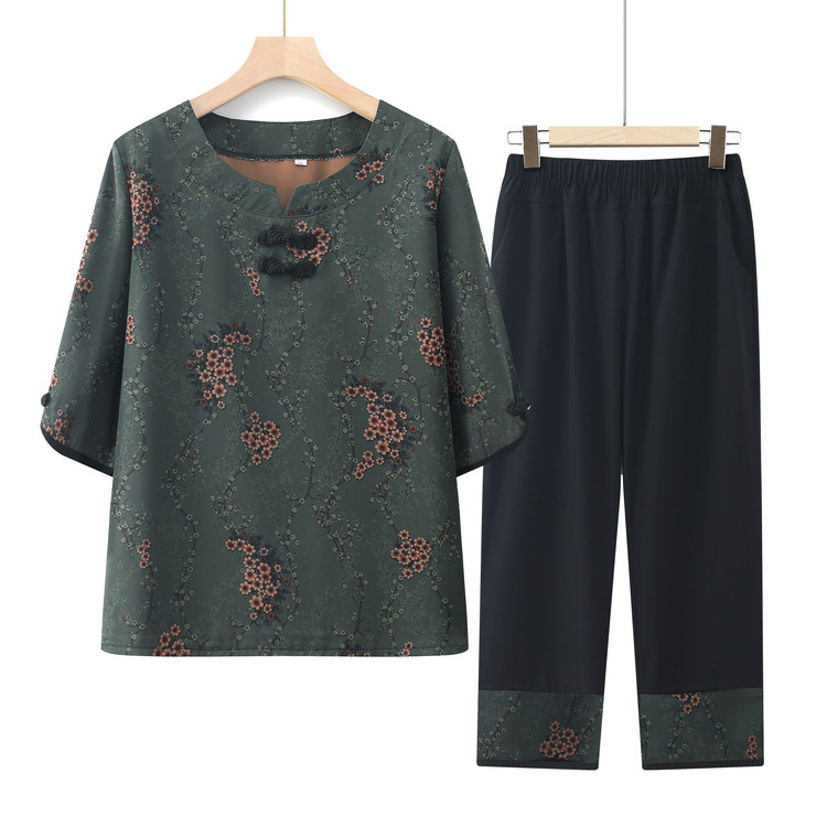 中老年人夏装套装女奶奶短袖t恤60岁老人太太夏季衣服老年妈妈装