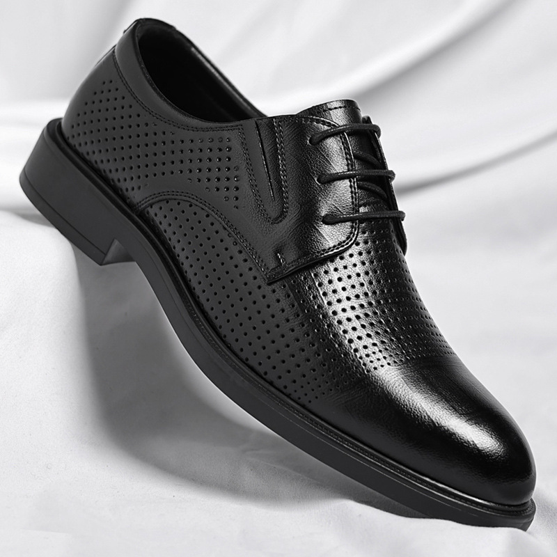 皮鞋男夏季正装商务内增高休闲镂空透气英伦黑色西装结婚新郎鞋潮