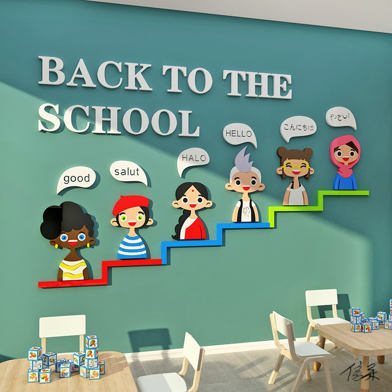 英语培训墙贴卡通辅导班英文挂图班级字母表发音语法拼音音标