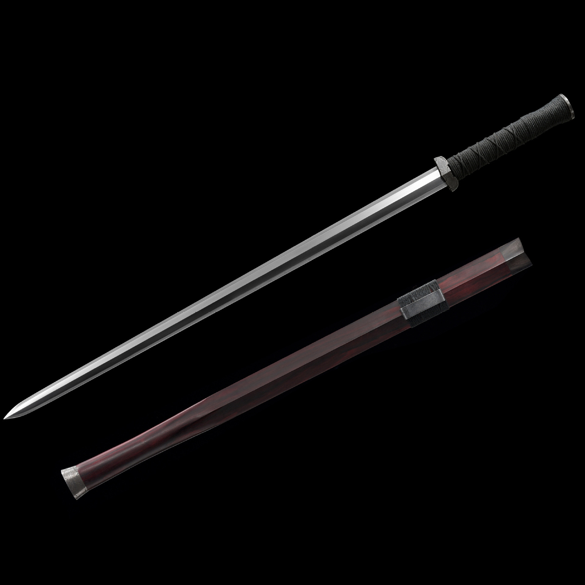 龙泉刀剑乌兹钢一体春秋剑防身八面春秋剑紫檀手工锻打硬剑未开刃