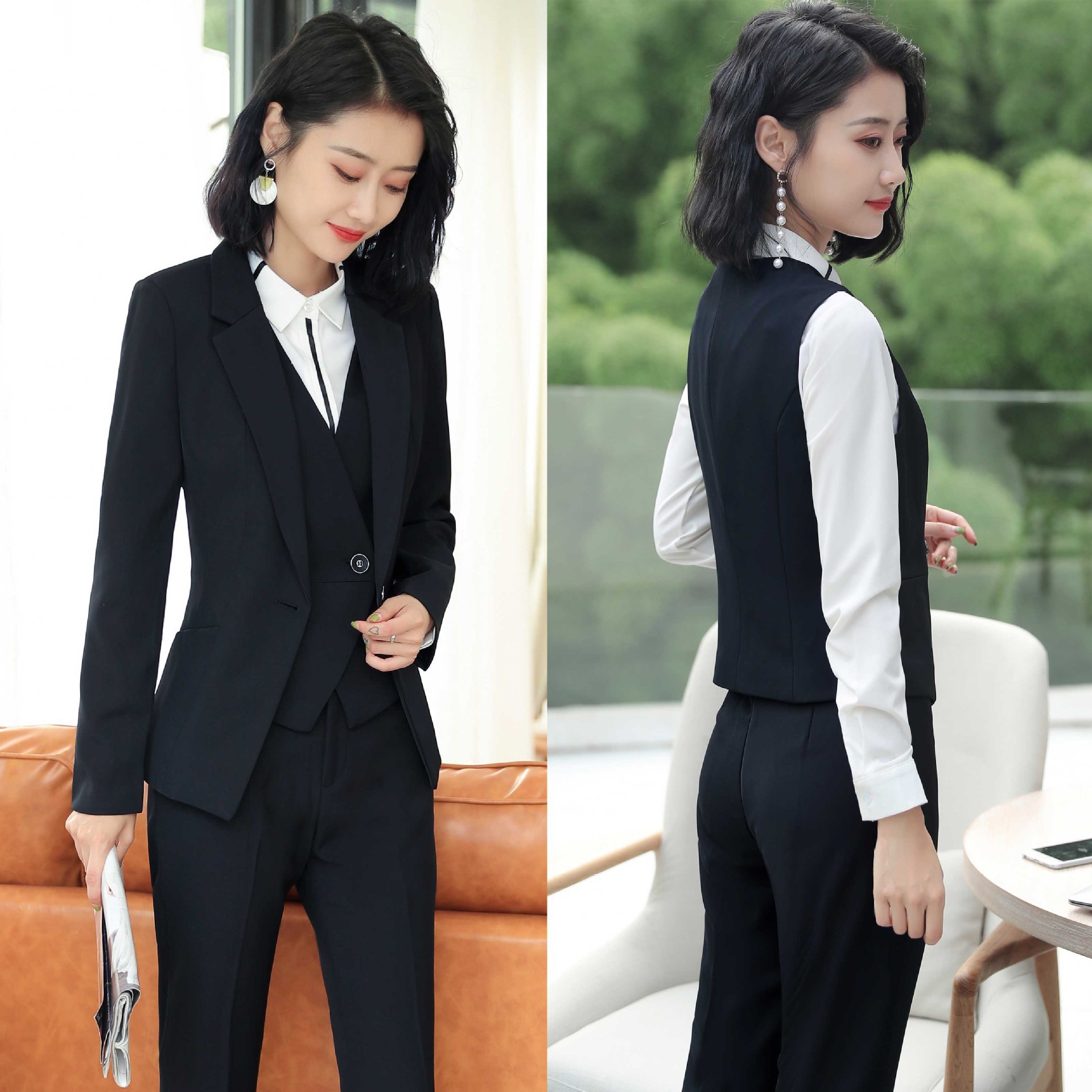 黑色西装外套女秋冬时尚气质公务员面试正装职业西服套装女工作服