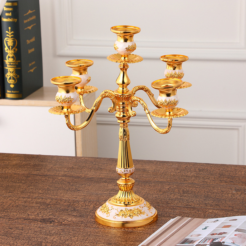 Three Heads and Five Heads Gold and Silver Color Vintage Alloy Candle Holder Hotel Home Wedding Restaurant Candlestick Candle Candlelight Dinner