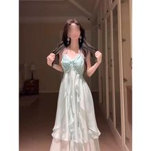女夏季新款桔梗风海边度假风吊带连衣裙休闲少女氛围感露背长裙子