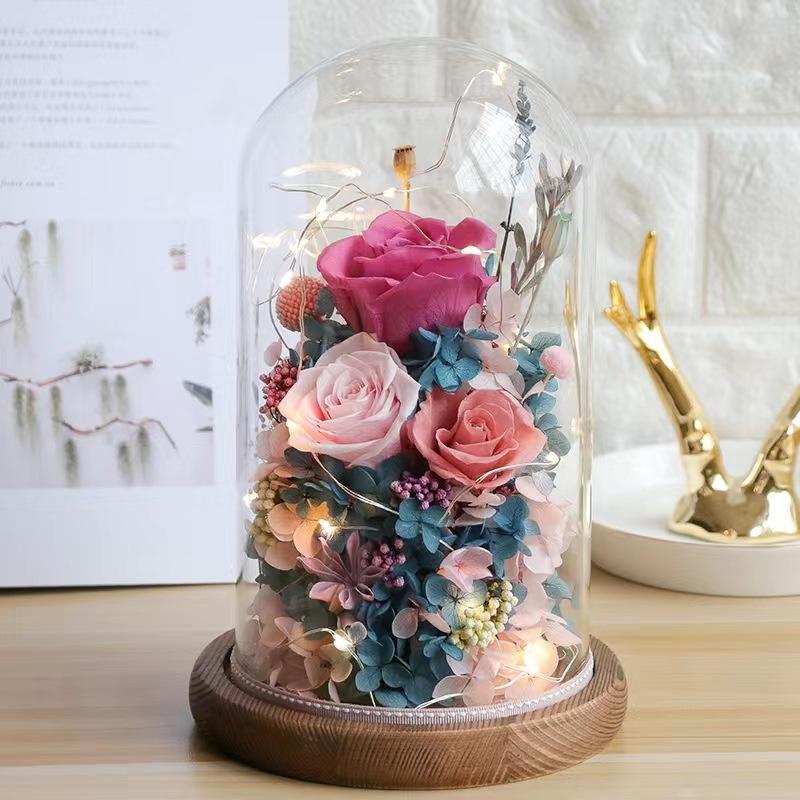 永生花玻璃罩摆件 手办干花防尘罩 微景观玻璃罩 透明玻璃罩