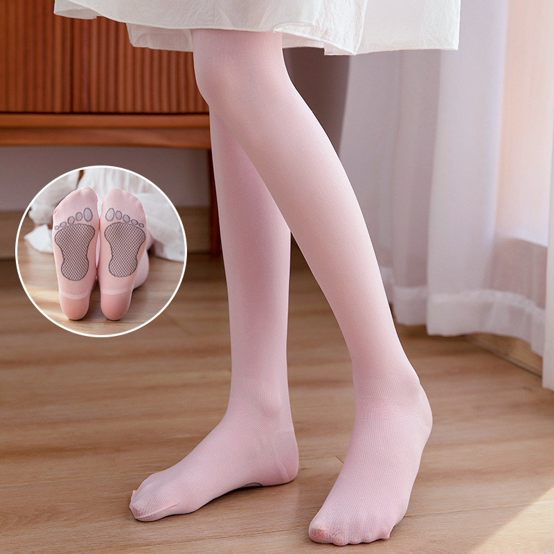 儿童舞蹈袜春秋季小脚丫脚底防滑新款连裤袜大童天鹅绒抗起球中童