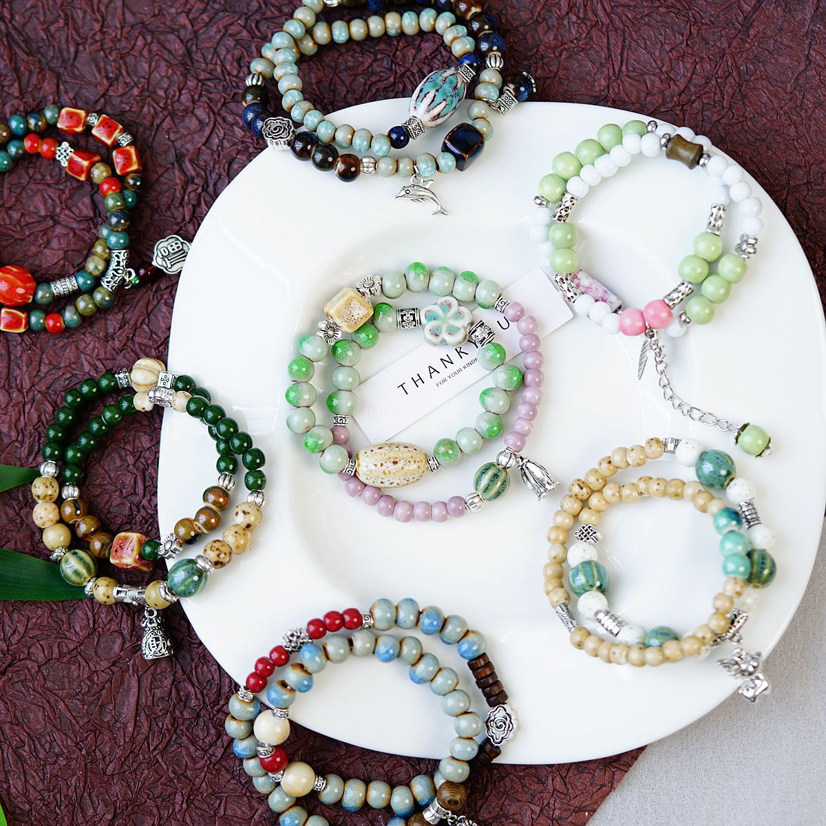 jingdezhen ceramic new chinese bracelet female accessories wholesale ethnic style literary couple bracelet students‘ accessories bracelet