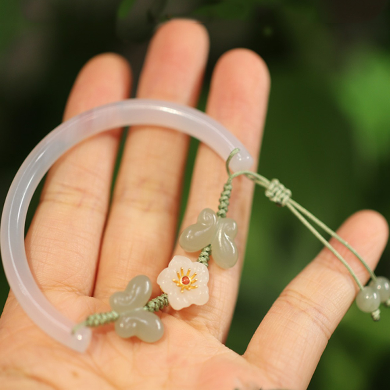 天然玛瑙玉髓叮当镯手链女蝶恋花手镯小众设计款半镯古风气质手串