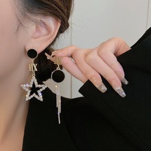 韩版不对称黑色耳环 新款女式几何型耳钉 气质小众夸张五角星耳饰