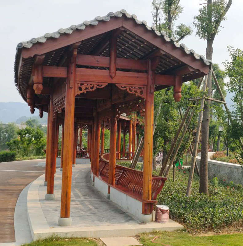 庭院古建碳化凉亭长廊仿古古建廊亭园林景观公园庭院阳台长廊