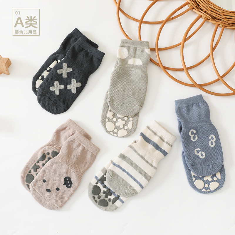 22 New Spring and Autumn Children's Floor Socks Combed Cotton Baby Socks Baby Non-Slip Toddler Socks Cartoon Middle Tube Cotton Socks