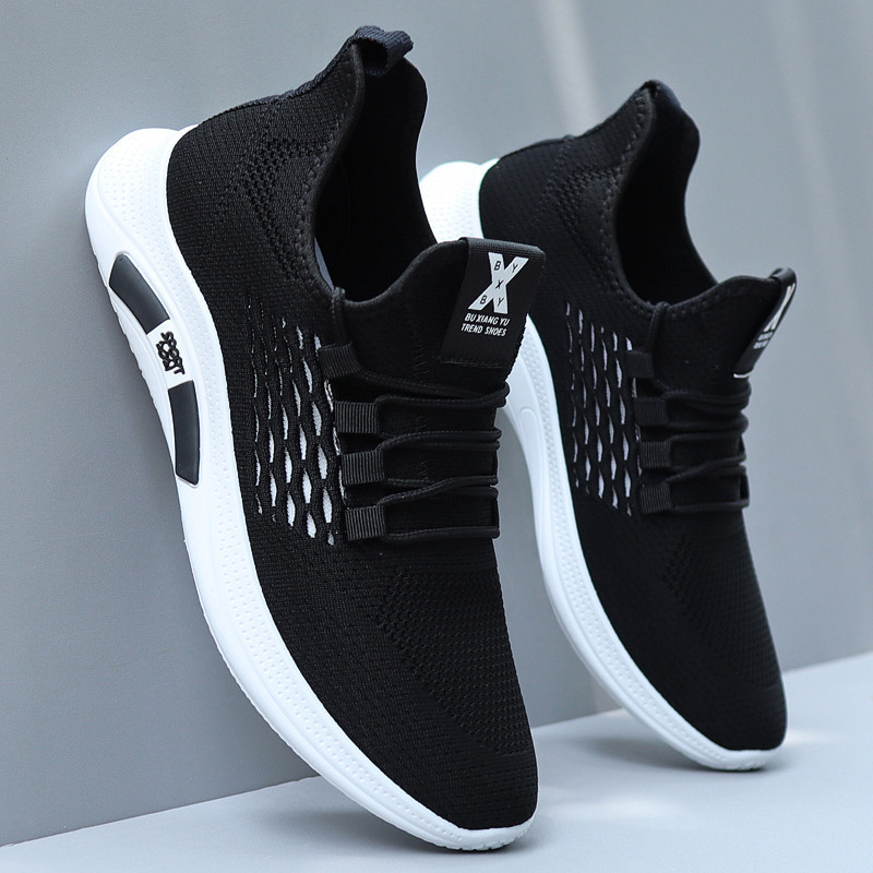 Cross-Border Men's Shoes 2023 New White Shoes Spring and Summer Flyknit Breathable Sneakers Running Casual Shoes Light Mesh Shoes